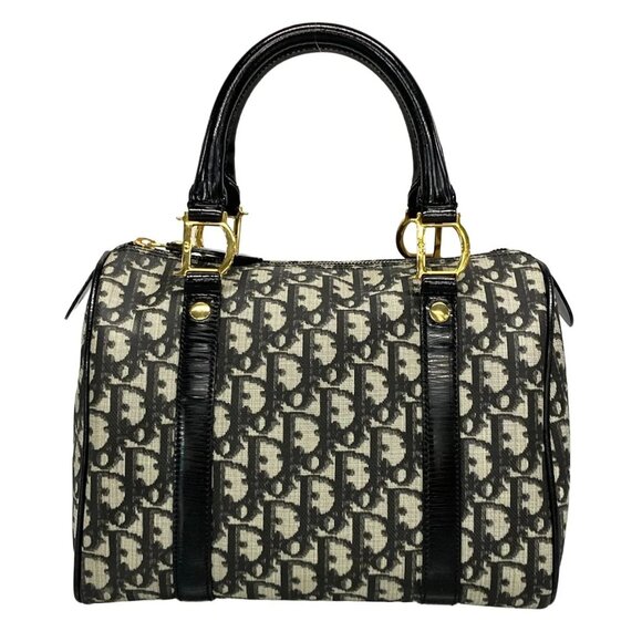 DIOR/ChristianDior Trotteur Cream Black PVC Patent Leather Handbag 674-082025 - Picture 1 of 14